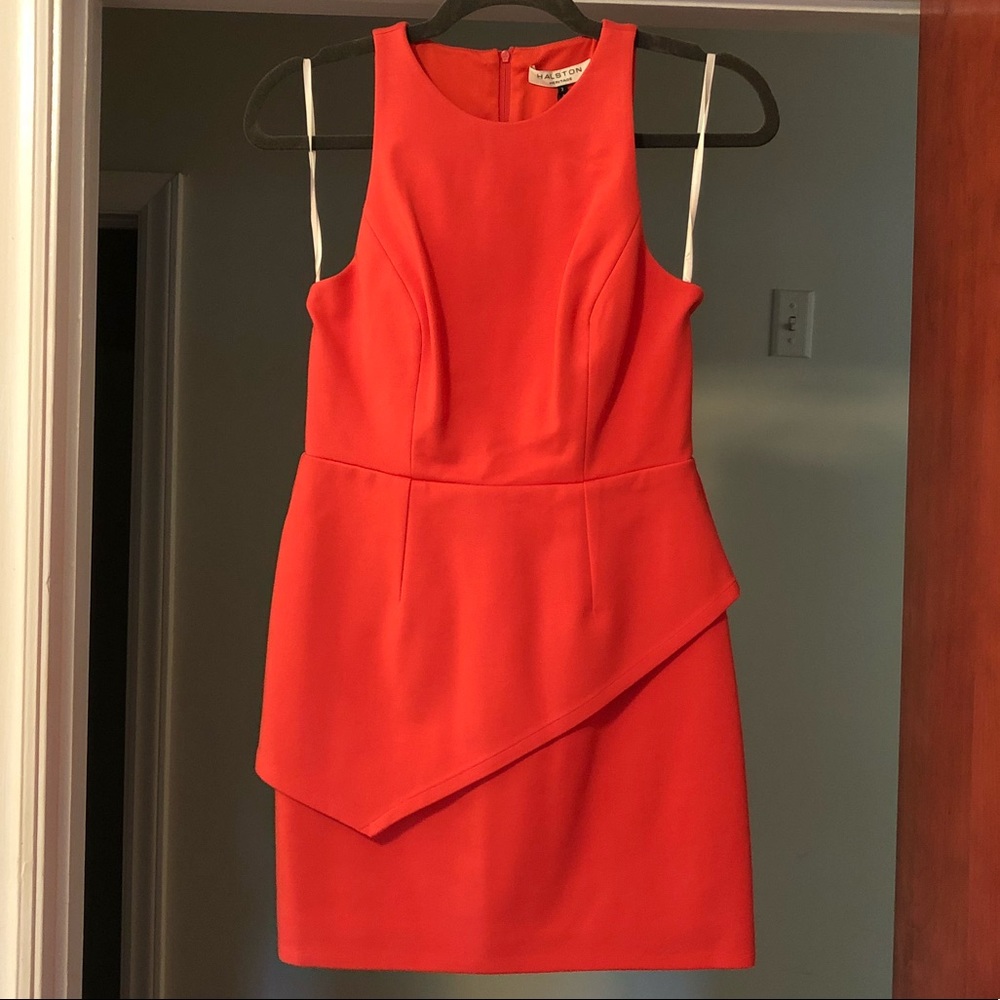 Halston Heritage coral dress with back cut-out
